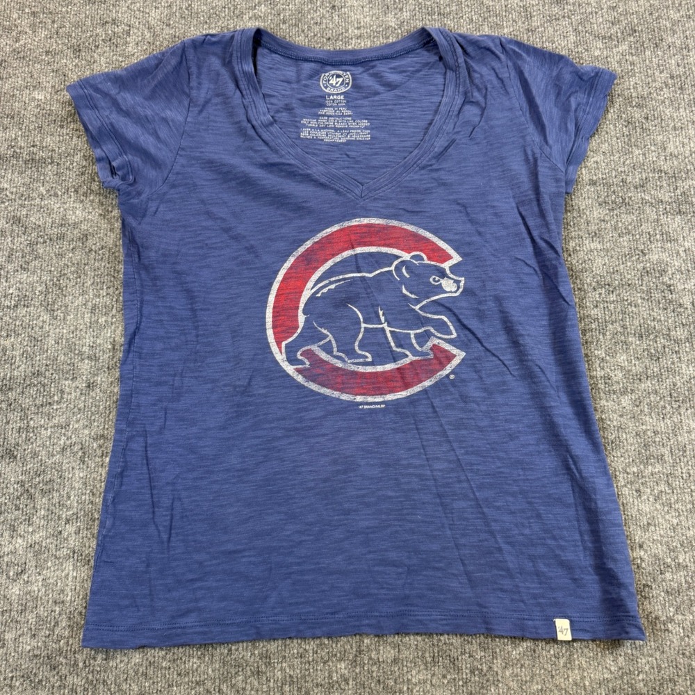 47 Brand Chicago Cubs V-Neck Slub Cotton Blue Tee Size Large Sporty
